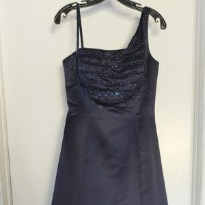 KNT Ltd. Satin Beaded Navy Blue Evening Dress